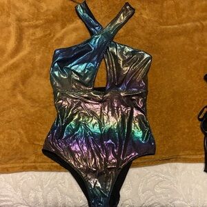 Spencer’s Metallic Iridescent Cutout Bodysuit